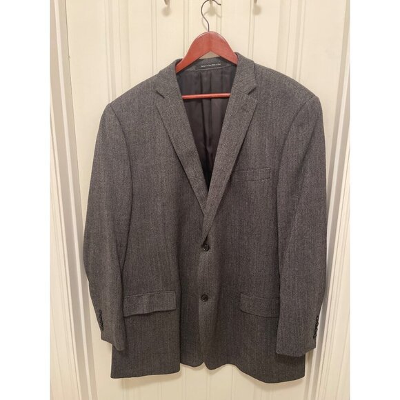Mens Herringbone Blazer Jacket 52T 100% Wool Gray - Picture 1 of 16